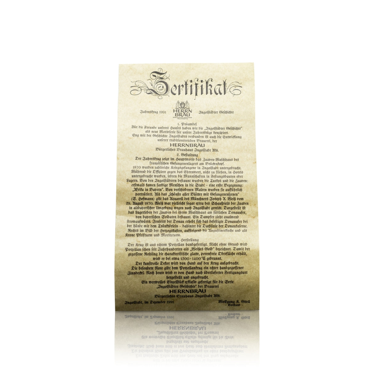 Herrnbräu Bierkurg Verre Chope annuelle 1991 Couvercle en étain Certificat Collectionneur Chope – Vue 5