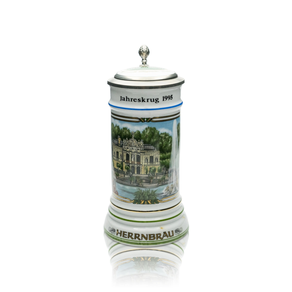 Herrnbräu Bierkurg Verre Chope annuelle 1995 Couvercle en étain Certificat Collectionneur Chope