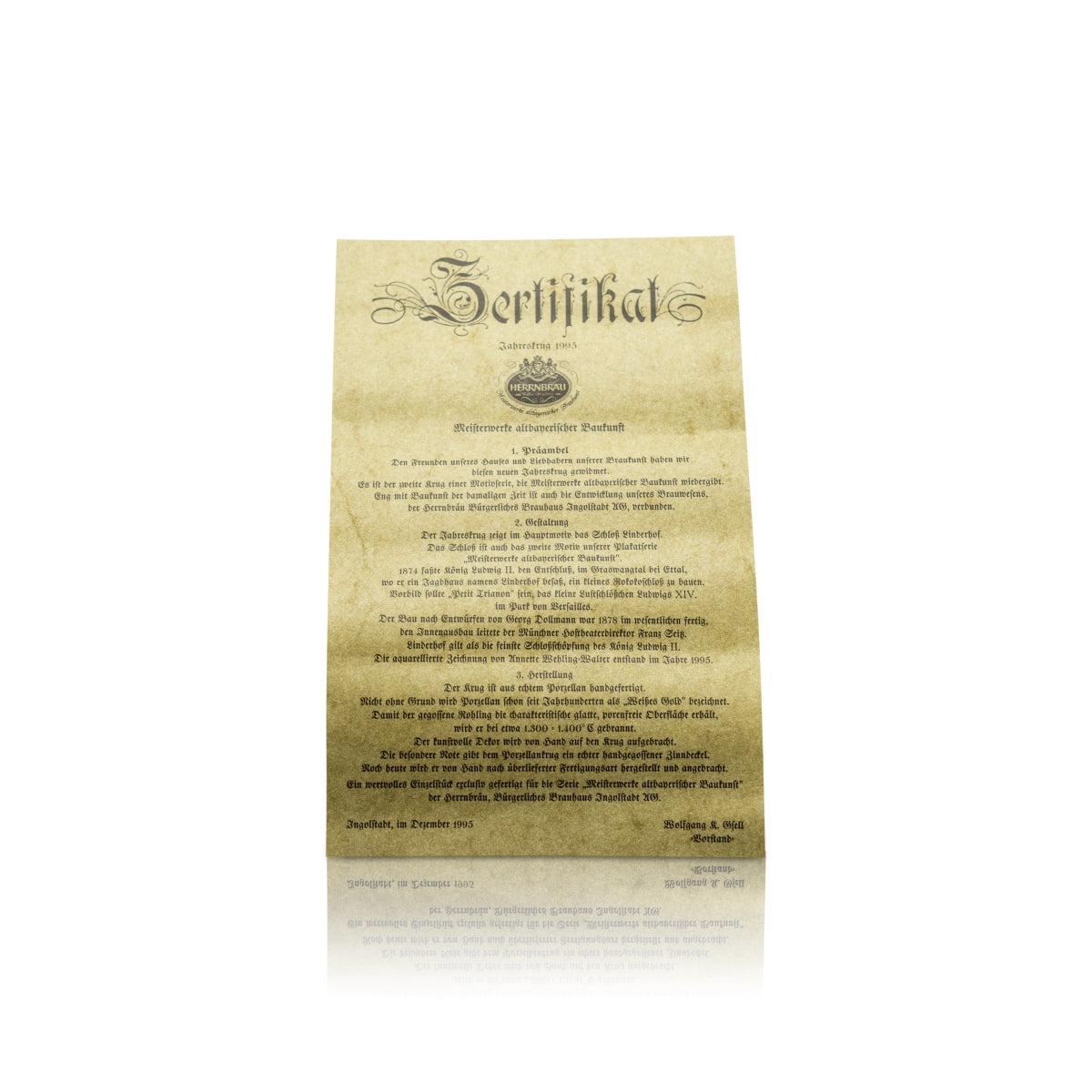 Herrnbräu Bierkurg Verre Chope annuelle 1995 Couvercle en étain Certificat Collectionneur Chope – Vue 4