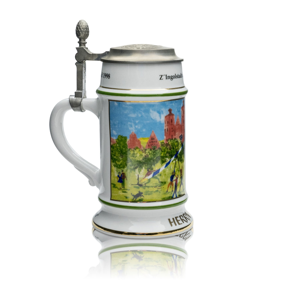 Verre collector Herrnbräu avec certificat, chope de bière 0,5 l Christian Seybold 1998 avec couvercle – Vue 2