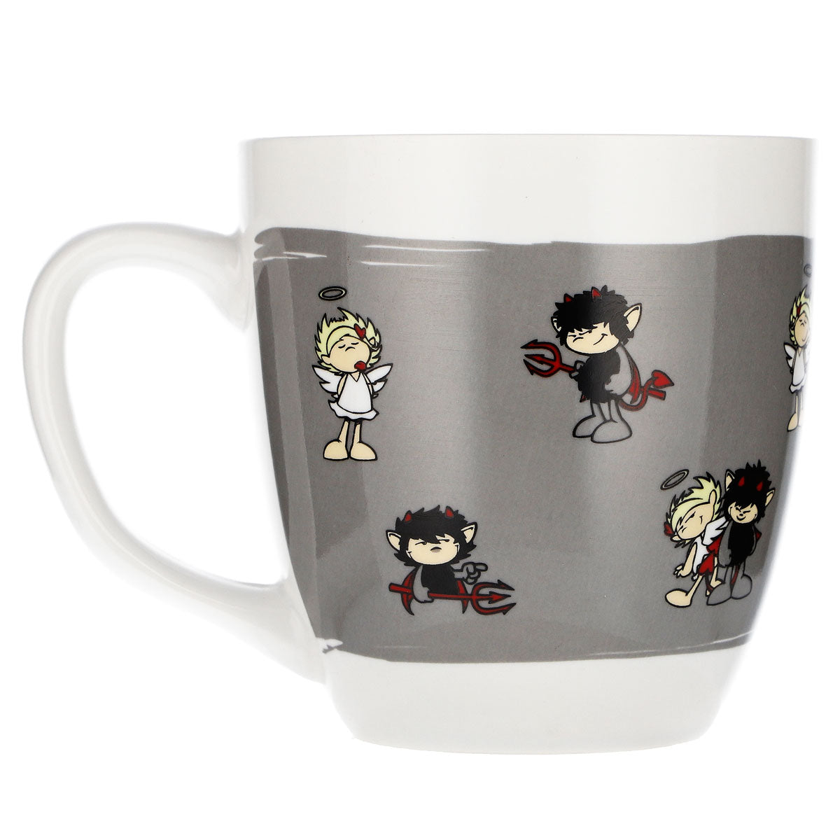Verre à eau « Höllensprudel » 0,3 l, tasse à café « Devil & Angel » grise en céramique