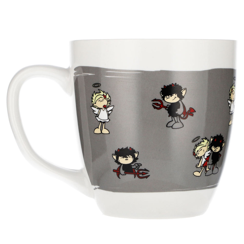 Verre à eau « Höllensprudel » 0,3 l, tasse à café « Devil & Angel » grise en céramique
