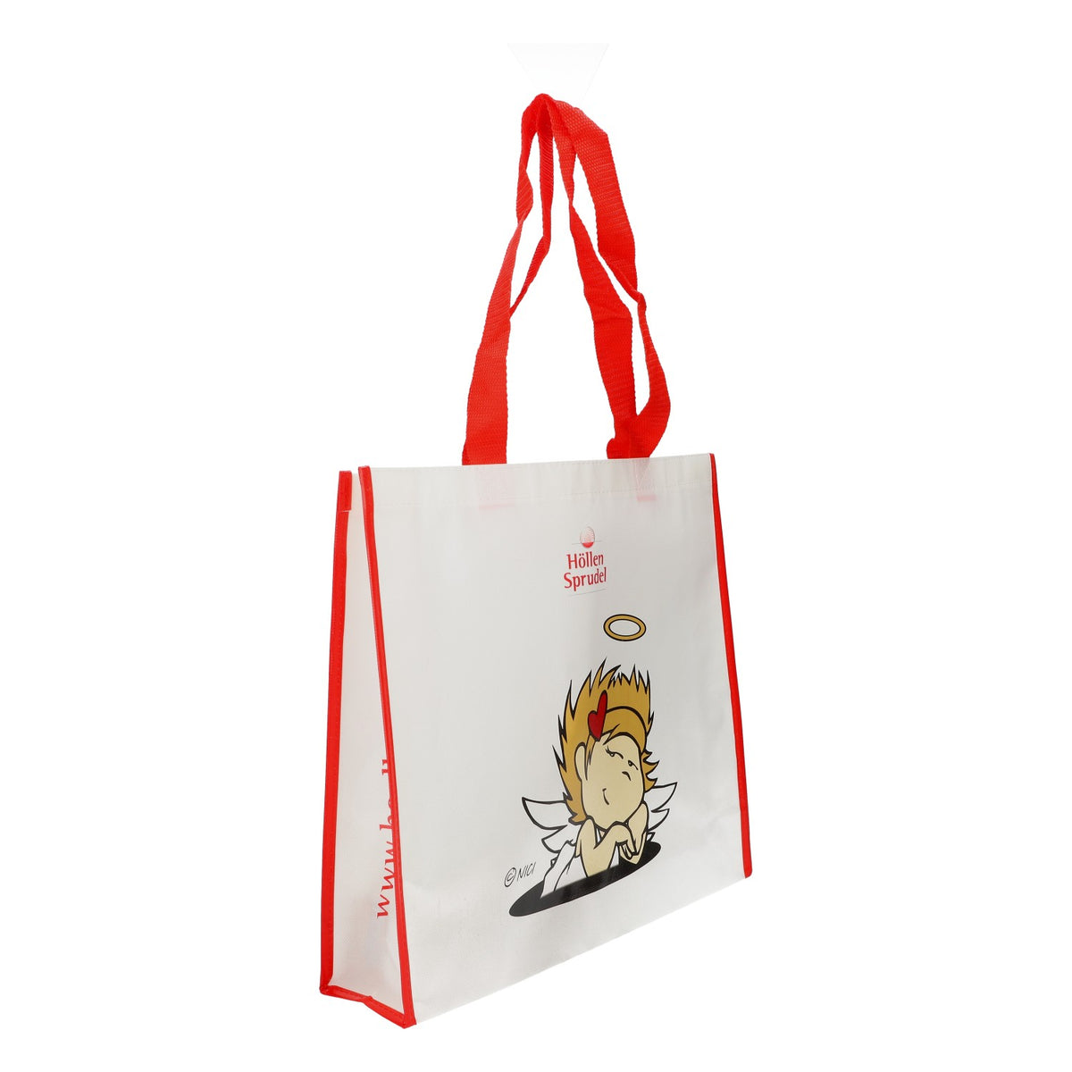 Sac à provisions « Höllensprudel » blanc/rouge, en plastique Nici, avec motif de pêche – Vue 2