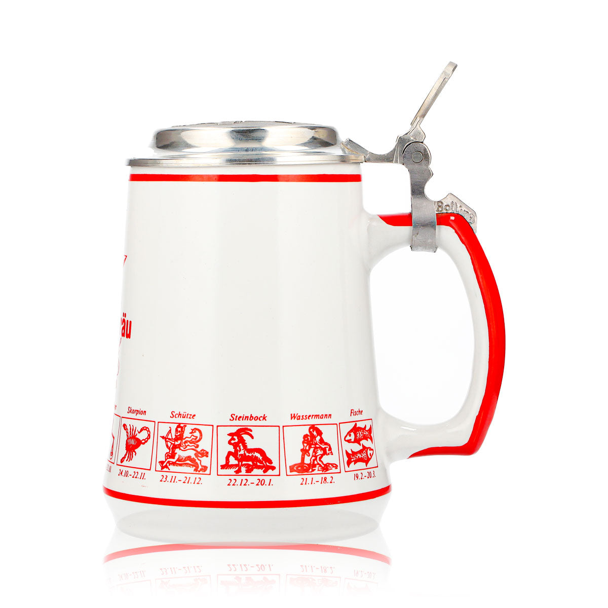 Verre à bière Hürlimann Sternbräu, chope en terre cuite de 0,62 l avec couvercle en étain orné d'un relief représentant un signe du zodiaque – Vue 5