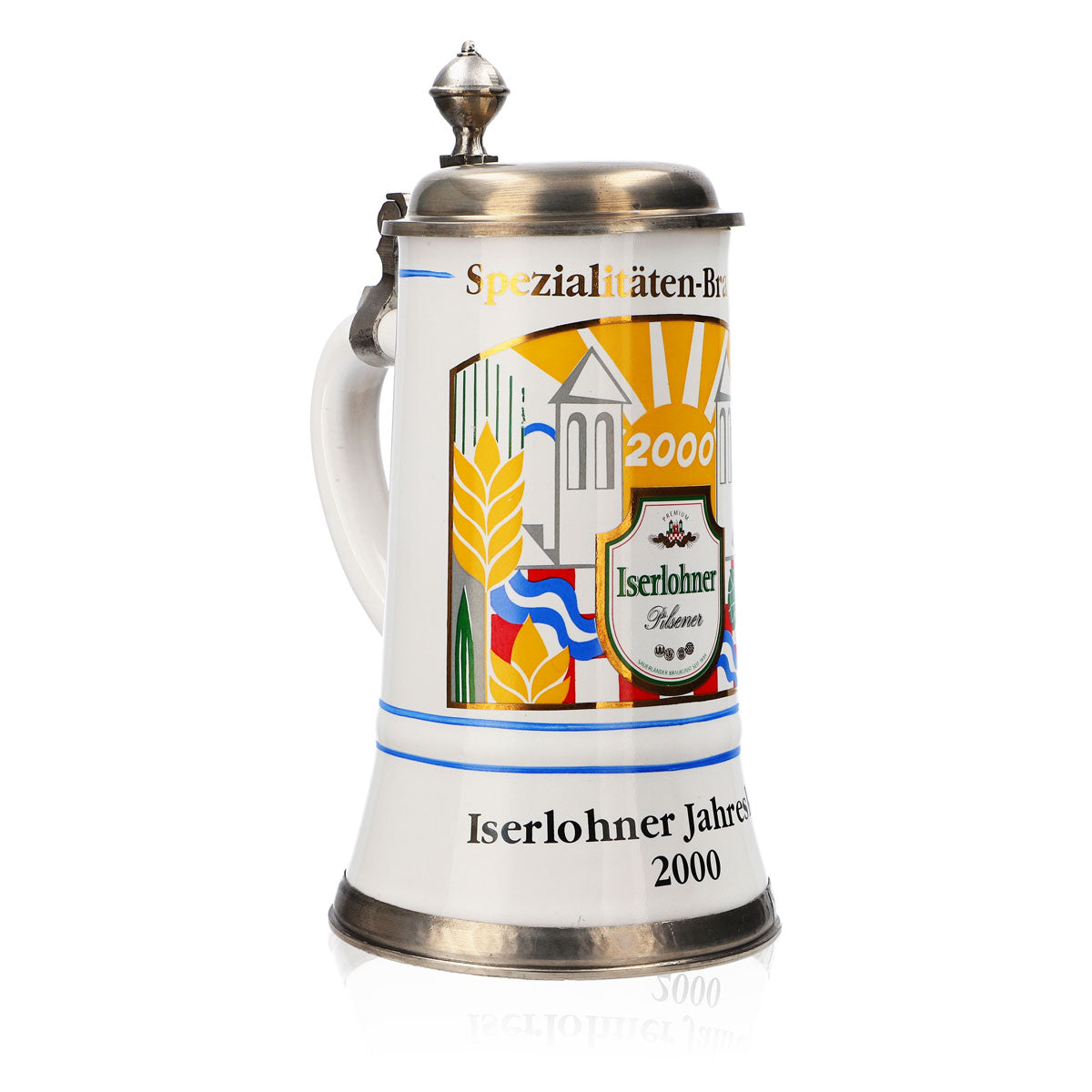 Verre à bière Iserlohner Chope annuelle 2000 Chope en grès Seidel Couvercle en étain 0,65 l Chope – Vue 2