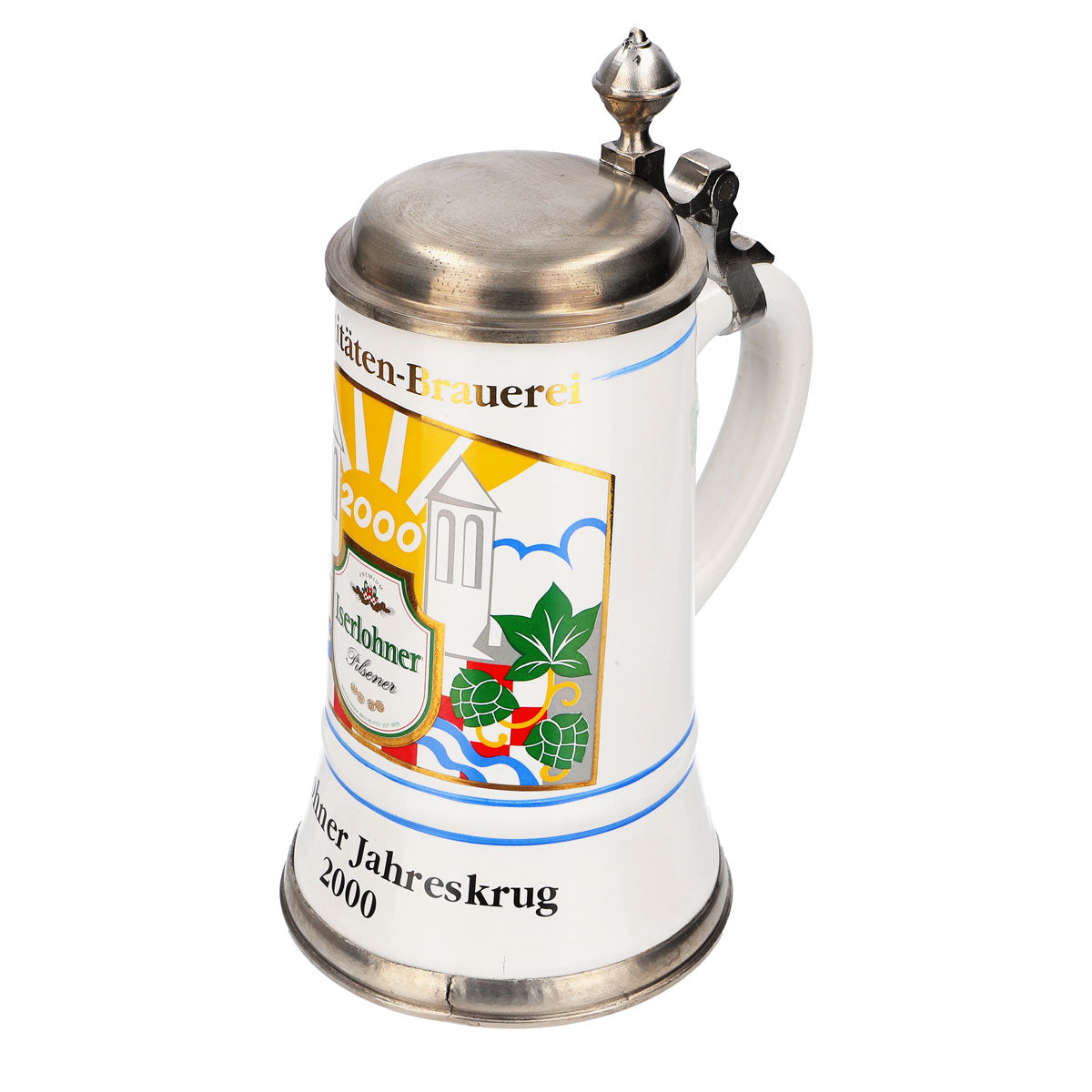 Verre à bière Iserlohner Chope annuelle 2000 Chope en grès Seidel Couvercle en étain 0,65 l Chope – Vue 6