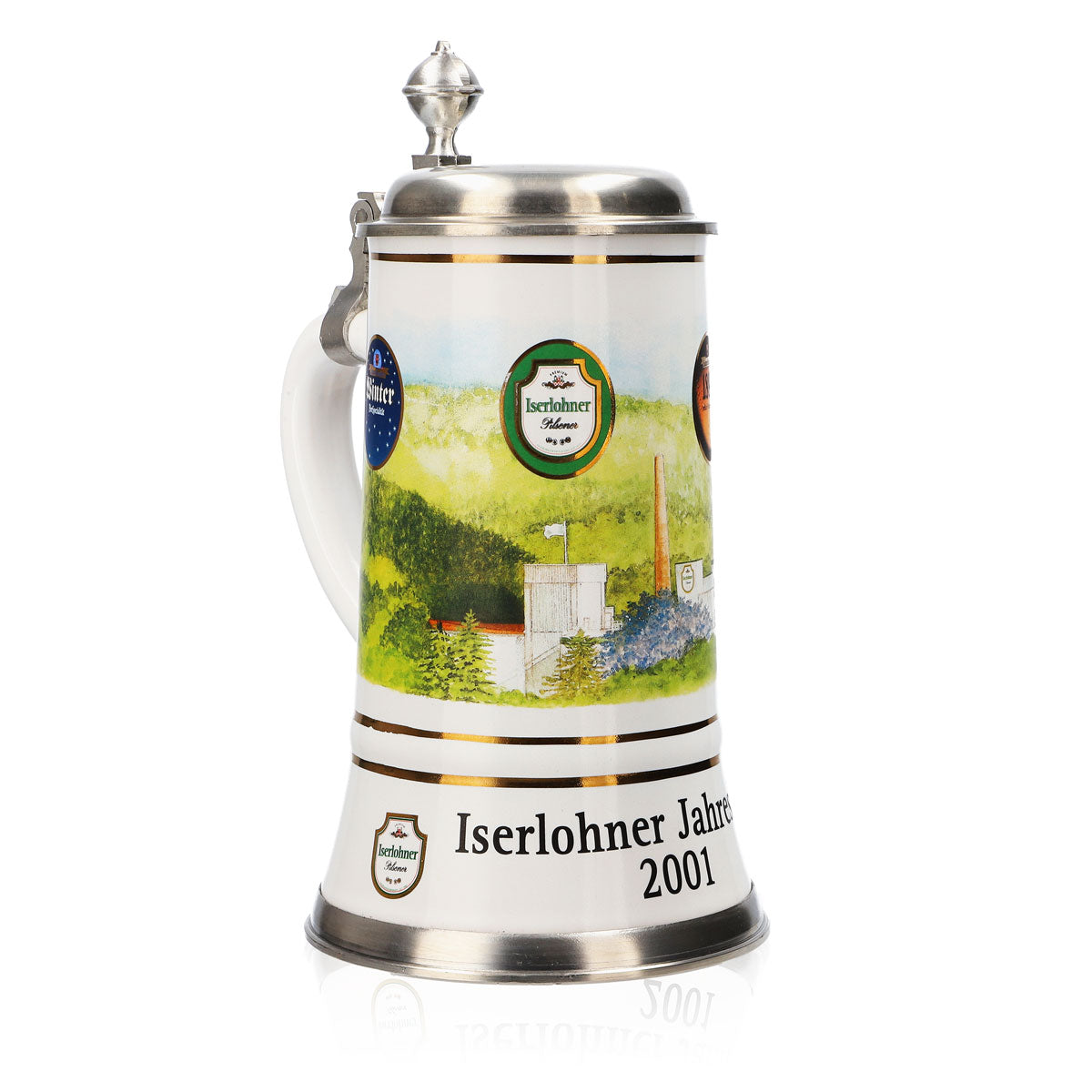 Verre à bière Iserlohner Chope annuelle 2001 Chope en grès Couvercle en étain 0,65 l Chope – Vue 2