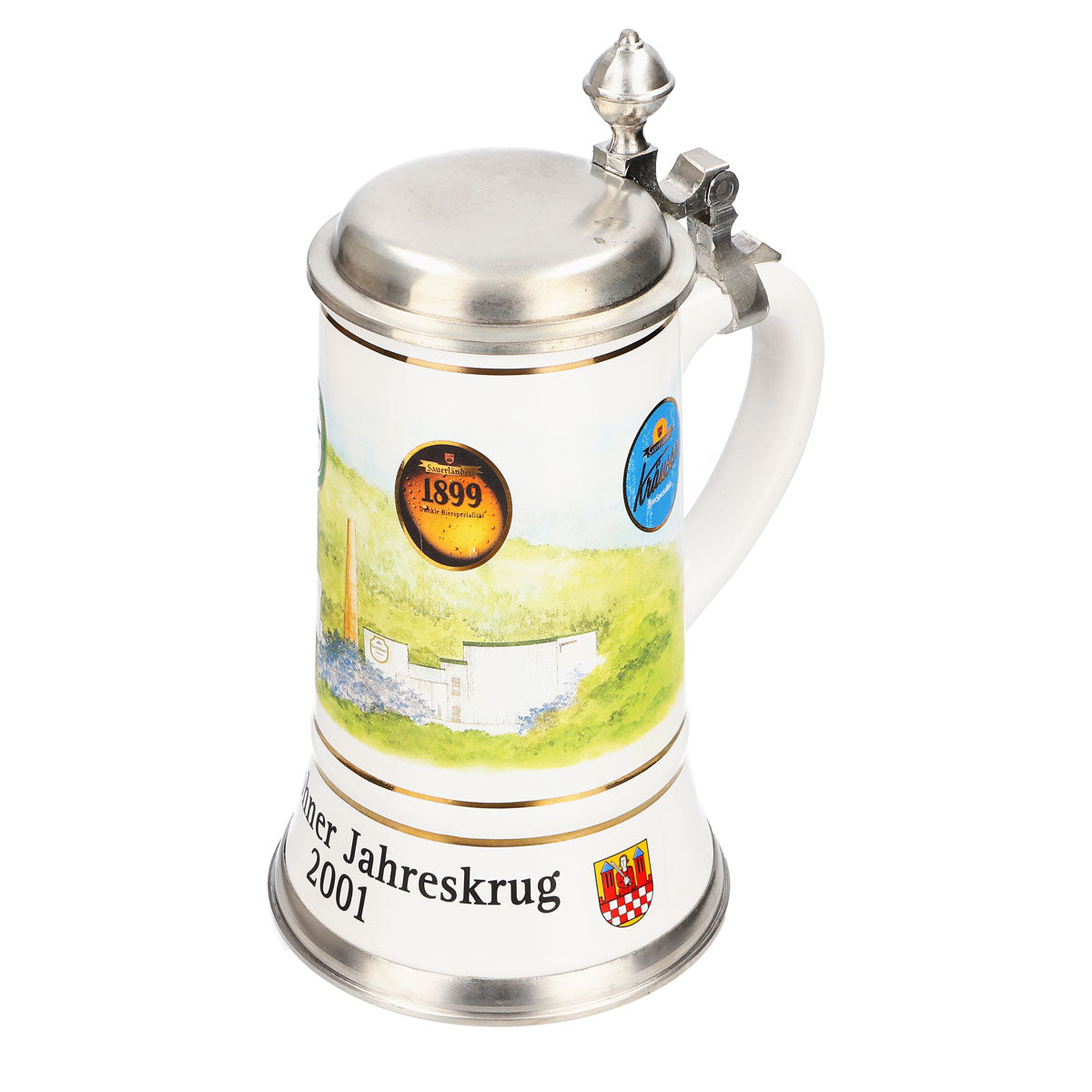Verre à bière Iserlohner Chope annuelle 2001 Chope en grès Couvercle en étain 0,65 l Chope – Vue 6
