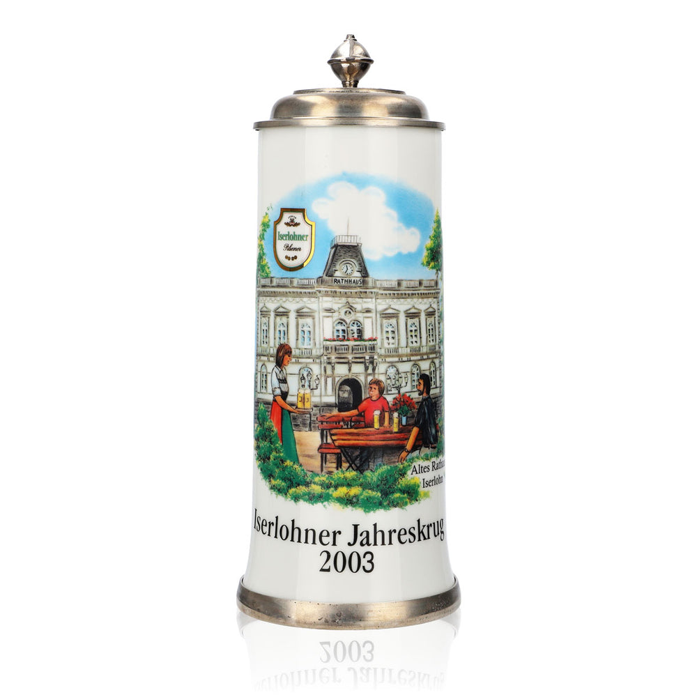 Verre à bière Iserlohner Chope annuelle 2003 Chope en grès Couvercle en étain 0,88 l Chope