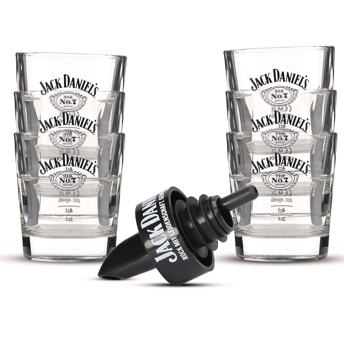 Jack Daniels Bar Bundle Set I composé de 6 verres à whisky et d'un bec verseur
