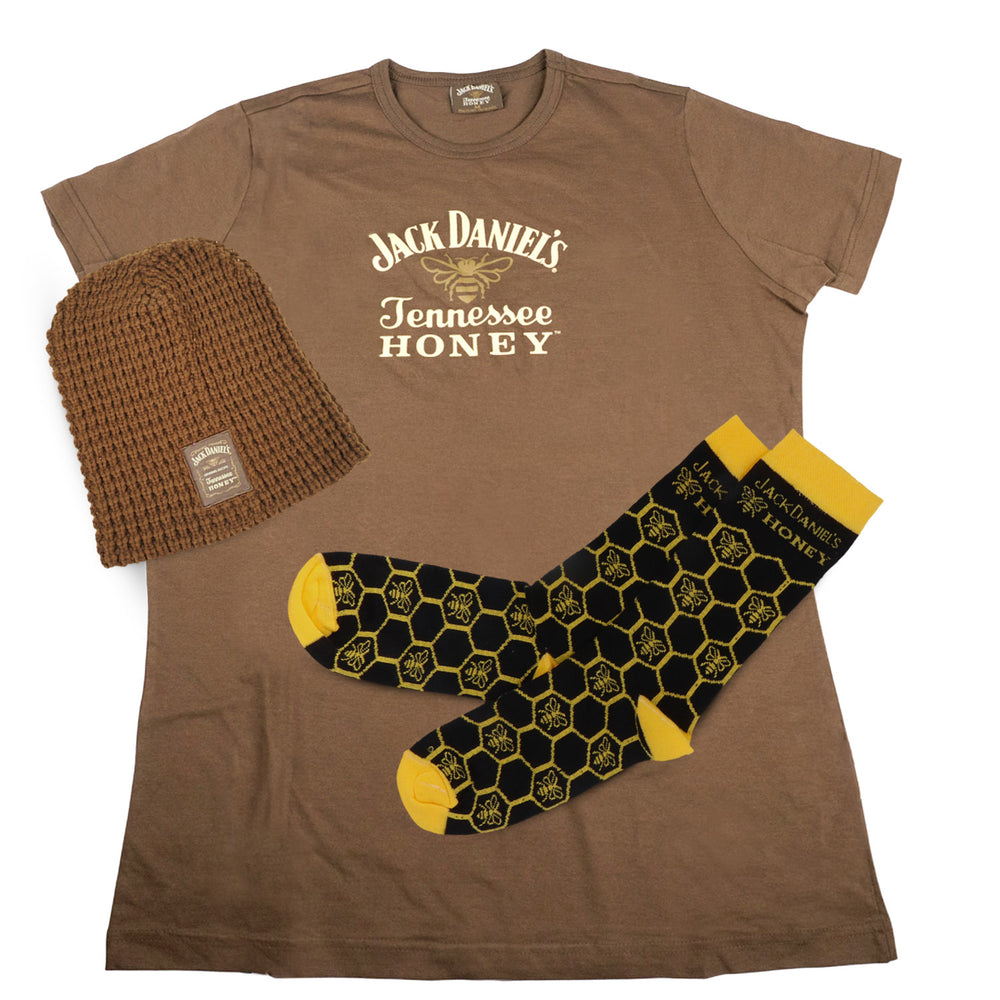Jack Daniels Fan Bundle Set II composé d'un bonnet en laine Honey, d'un t-shirt Fan et de chaussettes