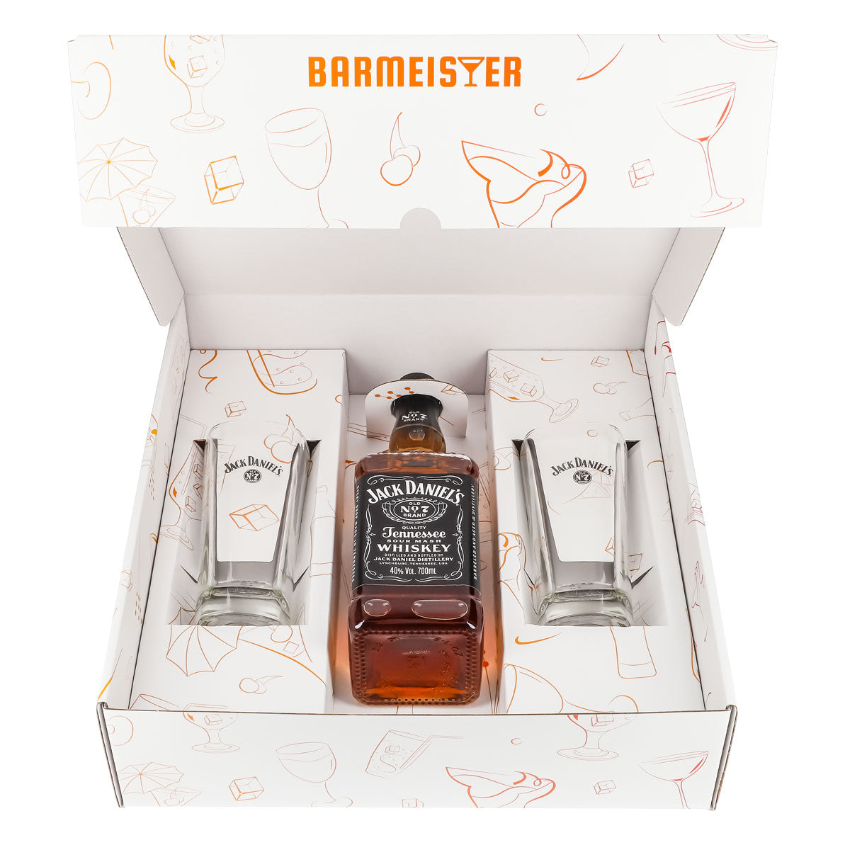Jack Daniels Geschenkset 0,7l Flasche 40,0 % Vol. + Longdrinkgläser–Weiß – Ansicht 2