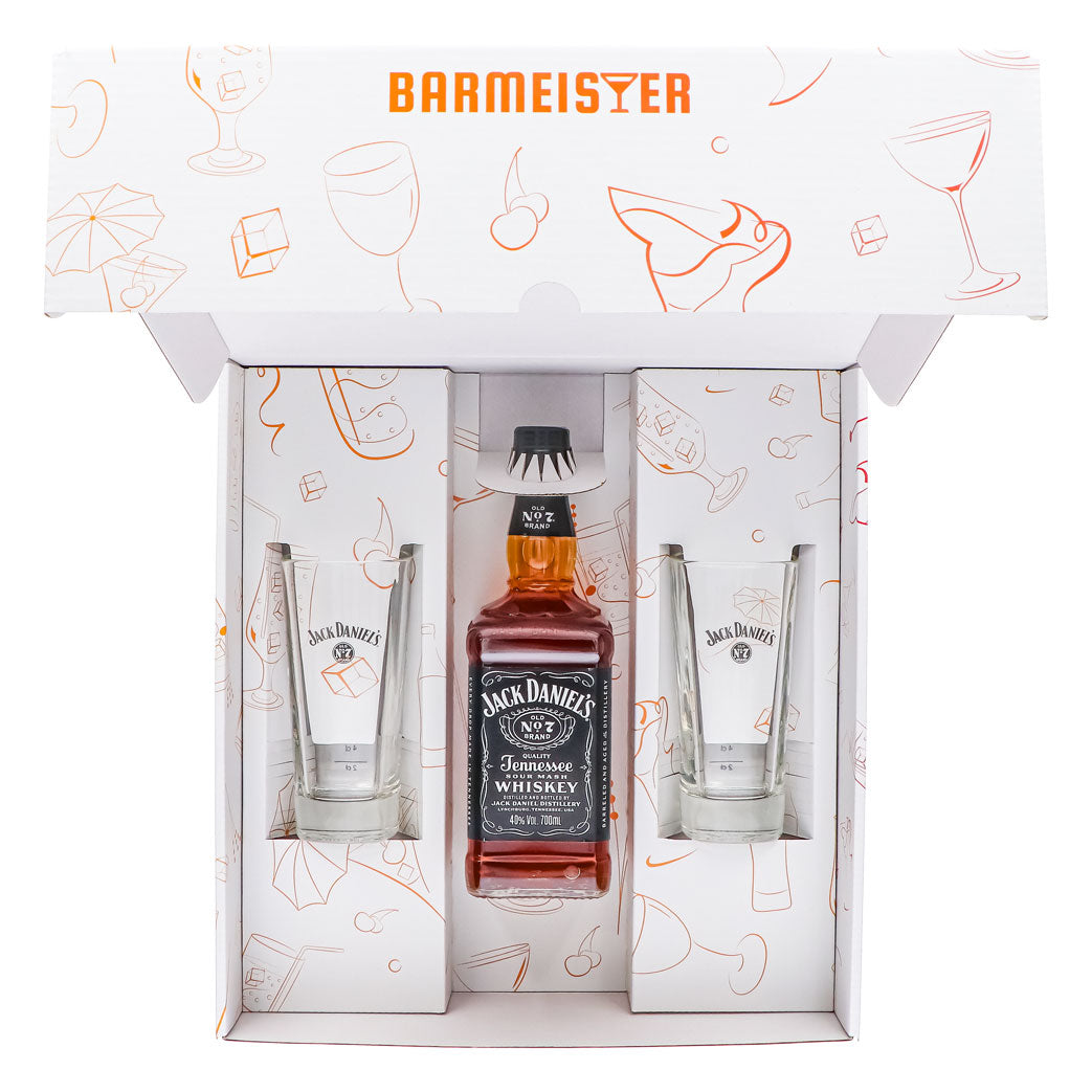 Jack Daniels Geschenkset 0,7l Flasche 40,0 % Vol. + Longdrinkgläser–Weiß – Ansicht 5