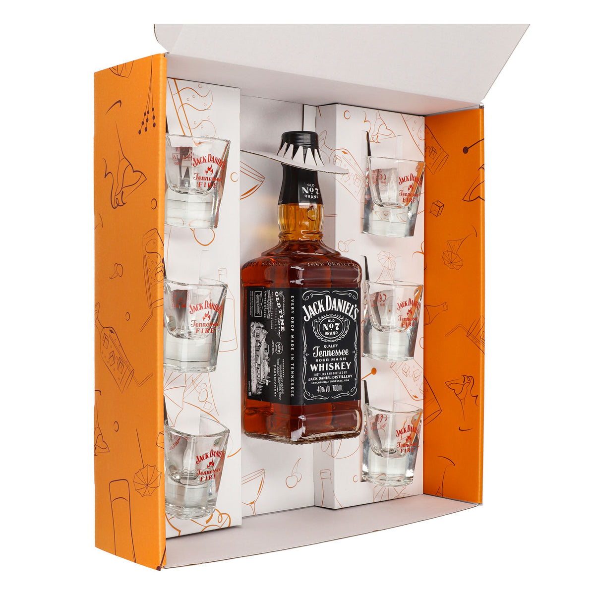 Jack Daniels Geschenkset 0,7l Flasche 40,0 % Vol. + Shotgläser Fire–Orange – Ansicht 4