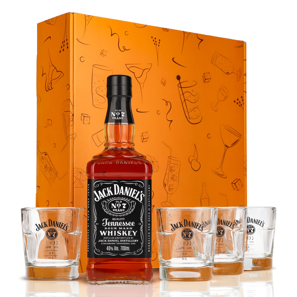 Jack Daniels Geschenkset 0,7l Flasche 40,0 % Vol. + Tumbler stapelbar–Orange