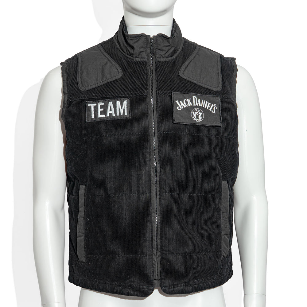 Verre à whisky Jack Daniels, taille M, gilet en velours côtelé mélangé, logo carré sur la poitrine