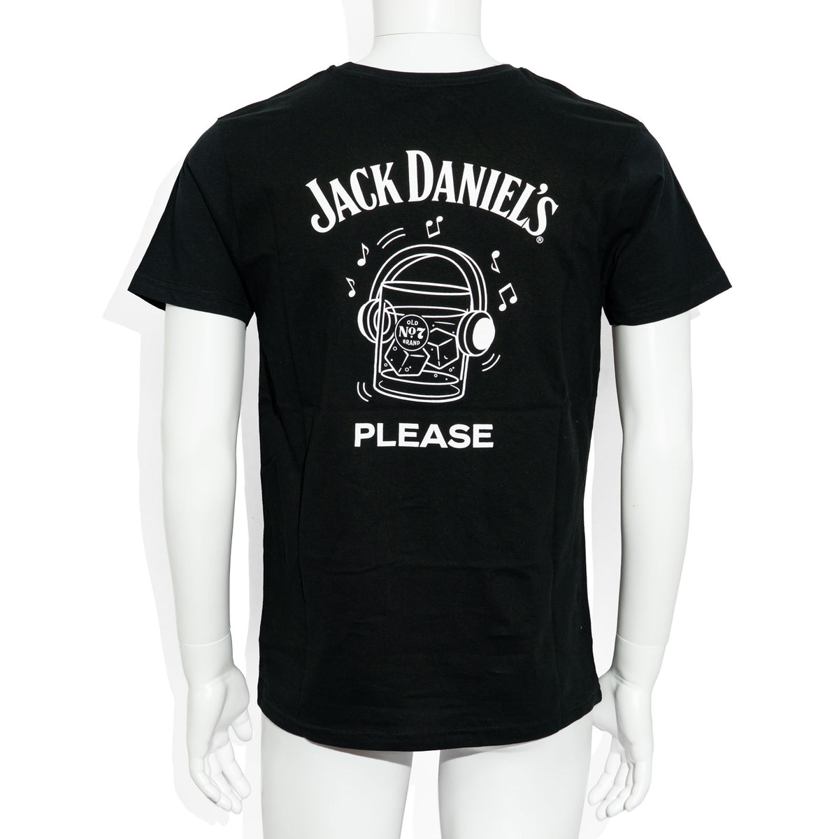 T-shirt unisexe en coton « Please » avec motif de verre à whisky Jack Daniels à col rond – Vue 3