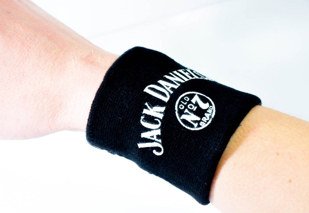 Bracelet sweatband Jack Daniels Whisky noir avec compartiment pour billets