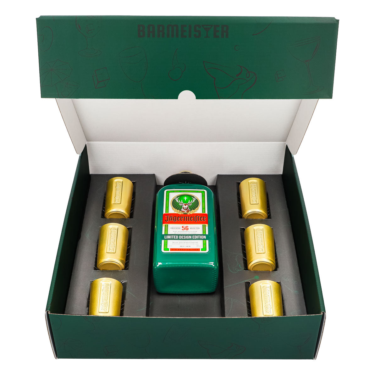 Jägermeister Likör Geschenksets grün–Shotglas gold–Herbal Green 0,7l – Ansicht 2