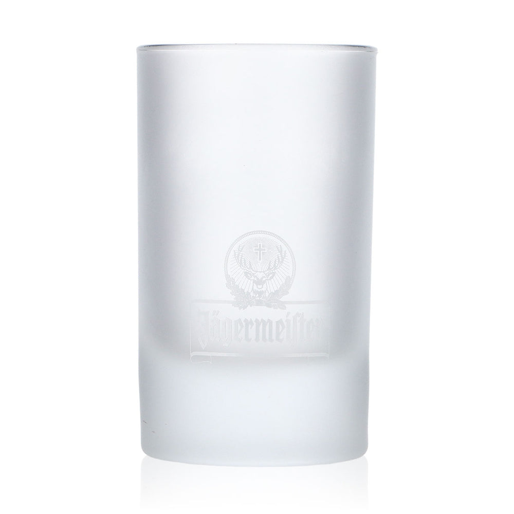 Verre à liqueur Jägermeister, verre à shot 2 cl/4 cl, dépoli, logo blanc, inscription en gros caractères