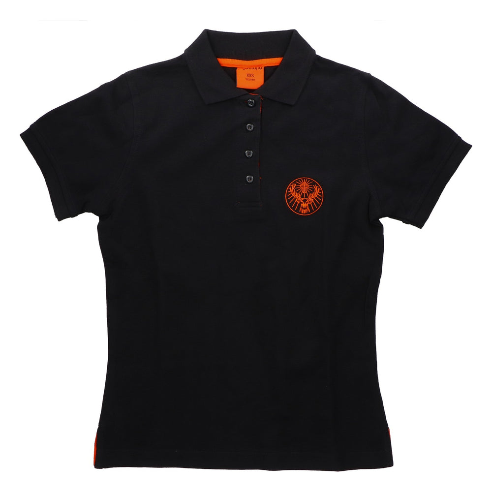 T-shirt polo Jägermeister pour femme, taille XXS, noir, avec broderie de cerf, modèle original