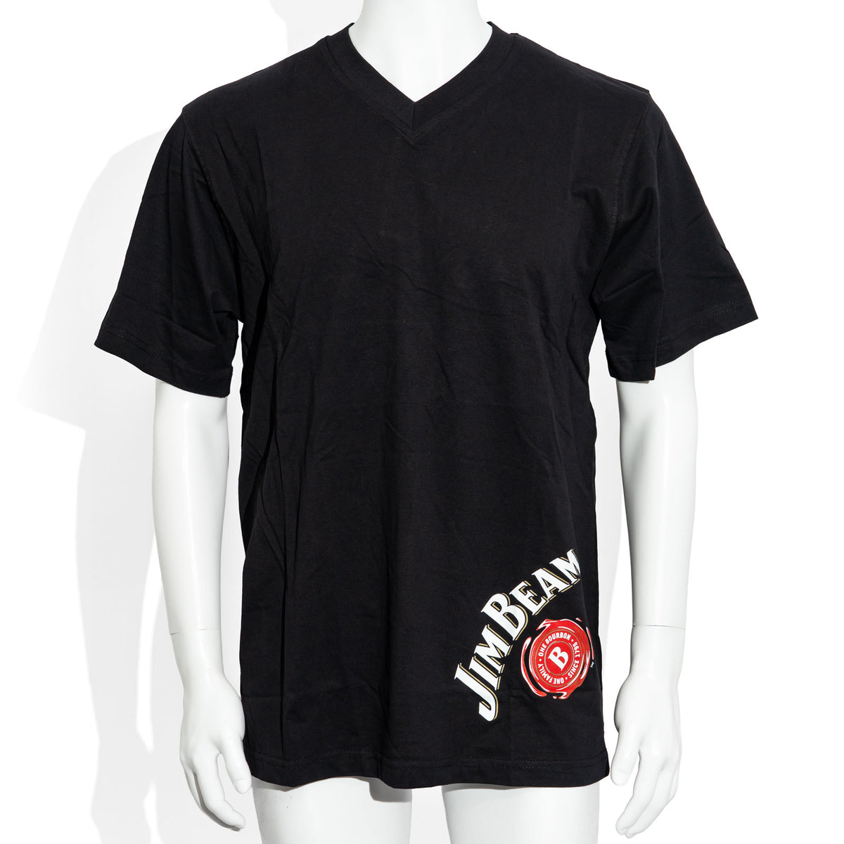 T-shirt Jim Beam Whiskey, encolure en V, logo en bas sur le devant, taille XL, noir, coton