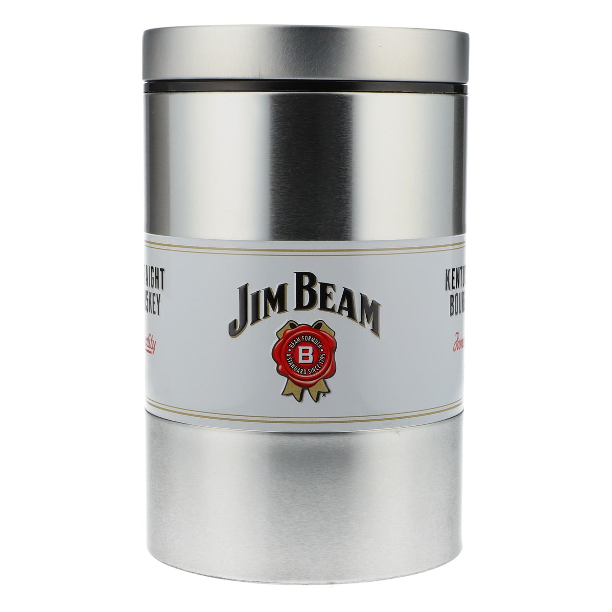 Jim Beam Whisky Refroidisseur de bouteille Boîte à bouteille Boîte argentée ronde – Vue 2