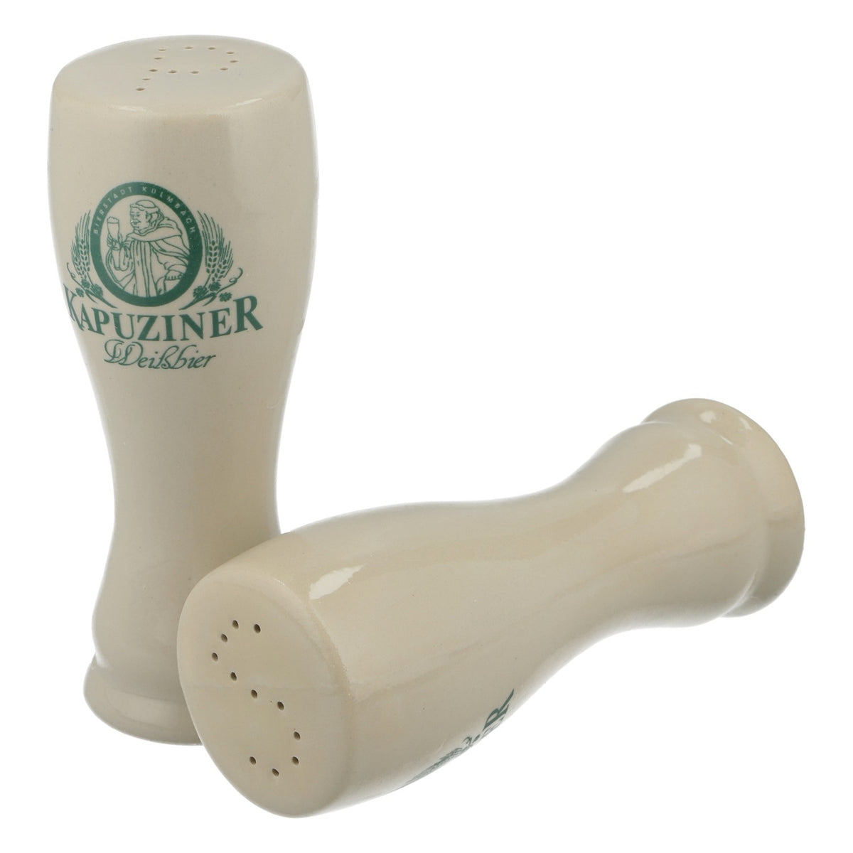 Ensemble de saupière et poivrière « Kapuziner » en céramique, motif verre à bière blanche – Vue 3