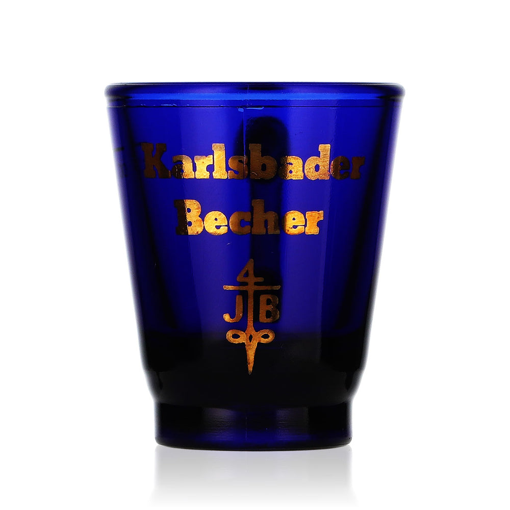 Schnaps de Karlovy Vary Verre à shot Verre à shot court 2 cl bleu Logo doré