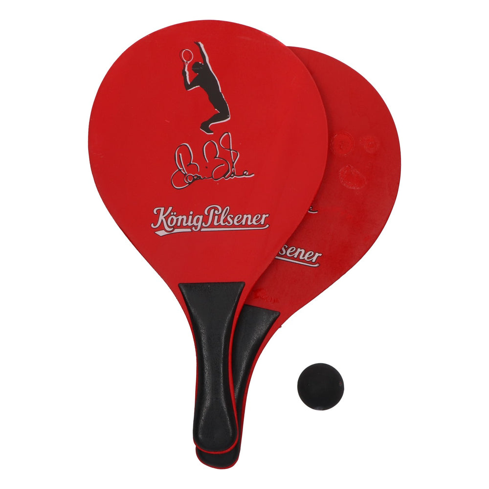 König Pilsener Beachball Set – 2 Holz Schläger & 1 Ball – Strandtennis rot