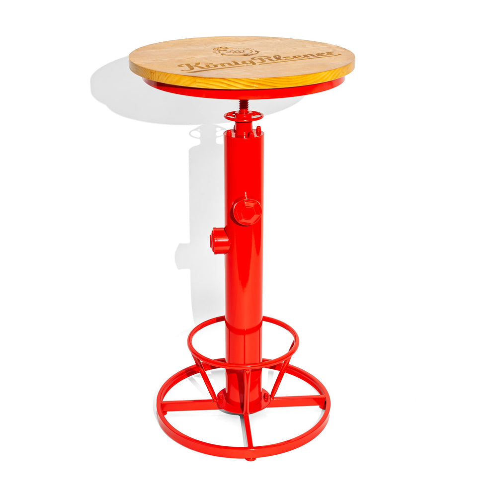 Table haute König Pilsener Table de bistrot Massive Entièrement métallique Plateau en bois Rouge Ronde