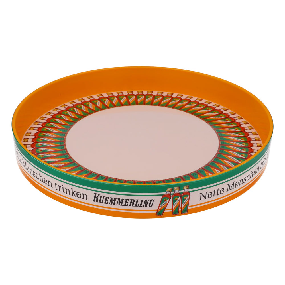 Plateau à liqueur Kümmerling, cercle à bouteilles orange, bord haut, diamètre 32 cm