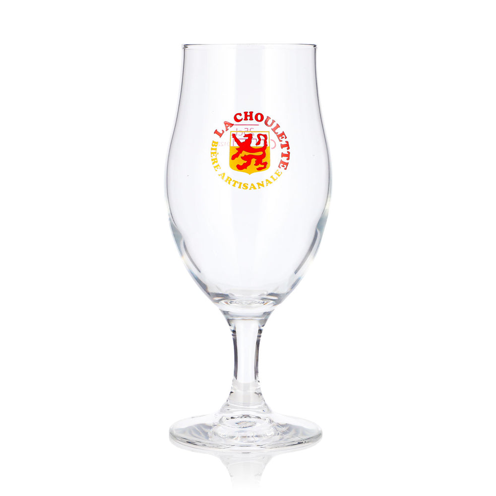 Verre à bière La Choulette 0,25 l, forme tulipe, logo rouge et jaune, verre à bière de type coupe