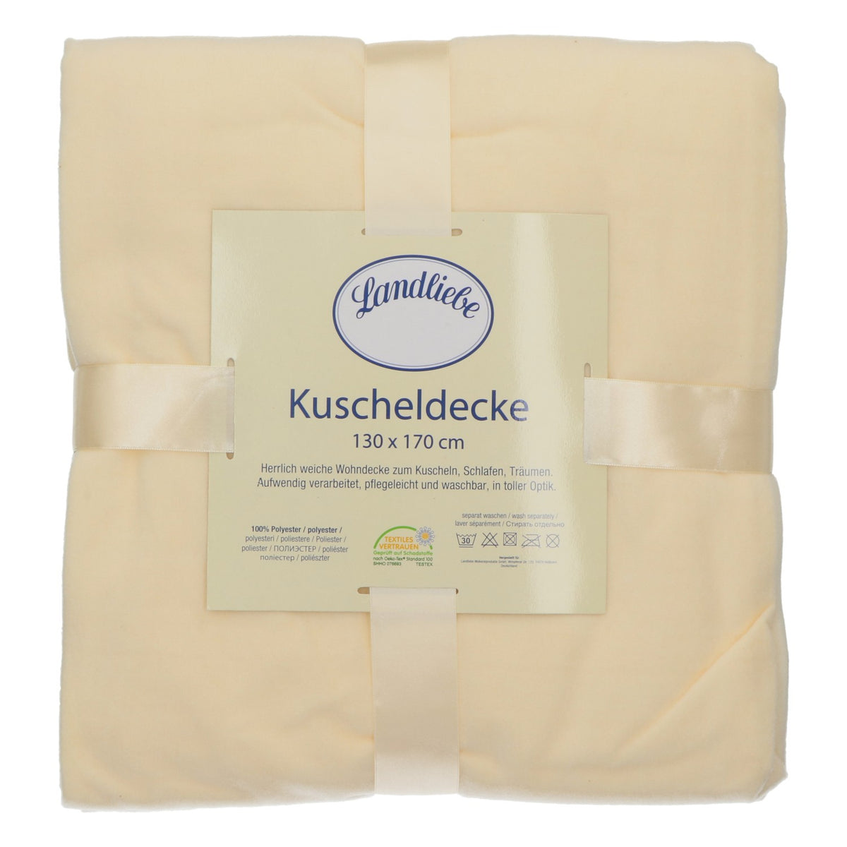 Couverture douillette Landliebe au motif « Lait », 130 x 170 cm, en polyester, beige, douce