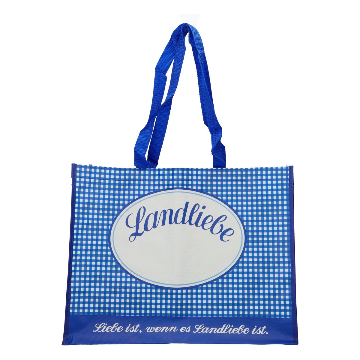 Sac de courses Landliebe Milch, à carreaux bleus et blancs, 45 x 35 x 16,5 cm