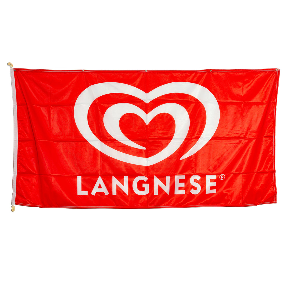 Langnese - Tissu mélangé en verre - Drapeau « Eis » horizontal, rouge/blanc