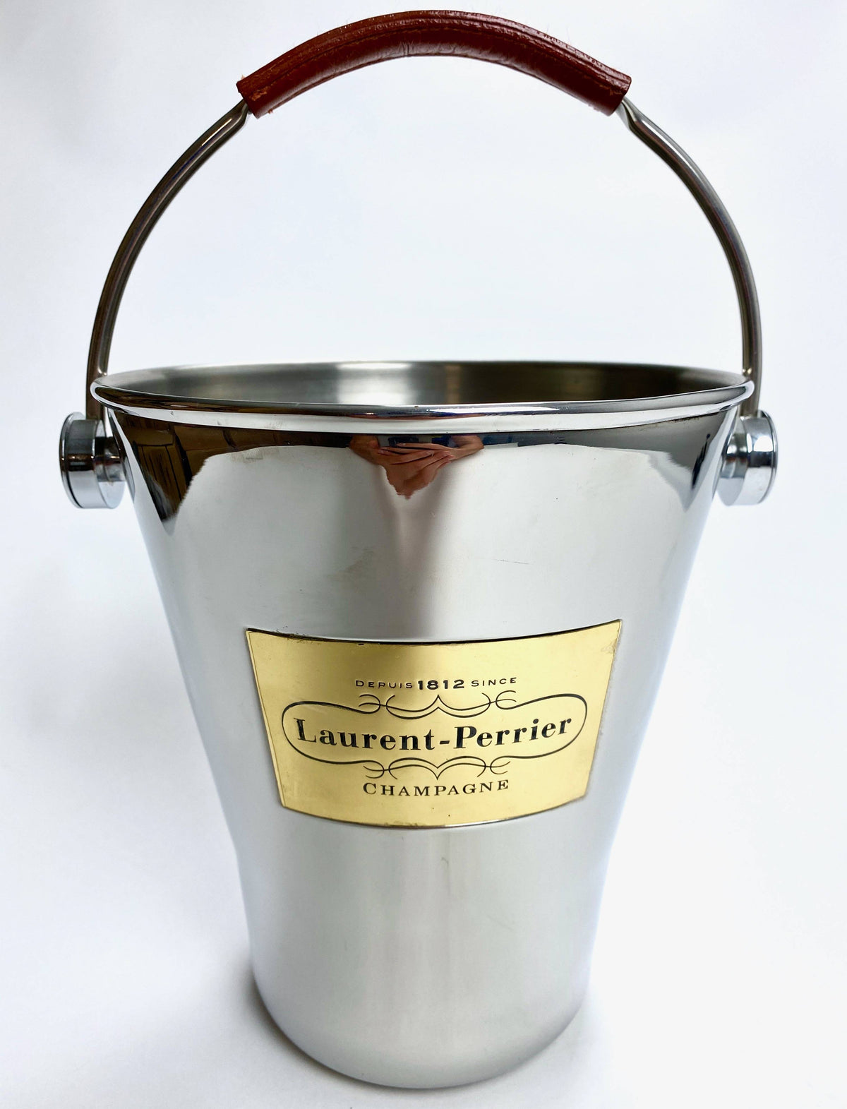Laurent Perrier Champagne Refroidisseur de bouteille Bac à glaçons Seau métallique avec bande en cuir