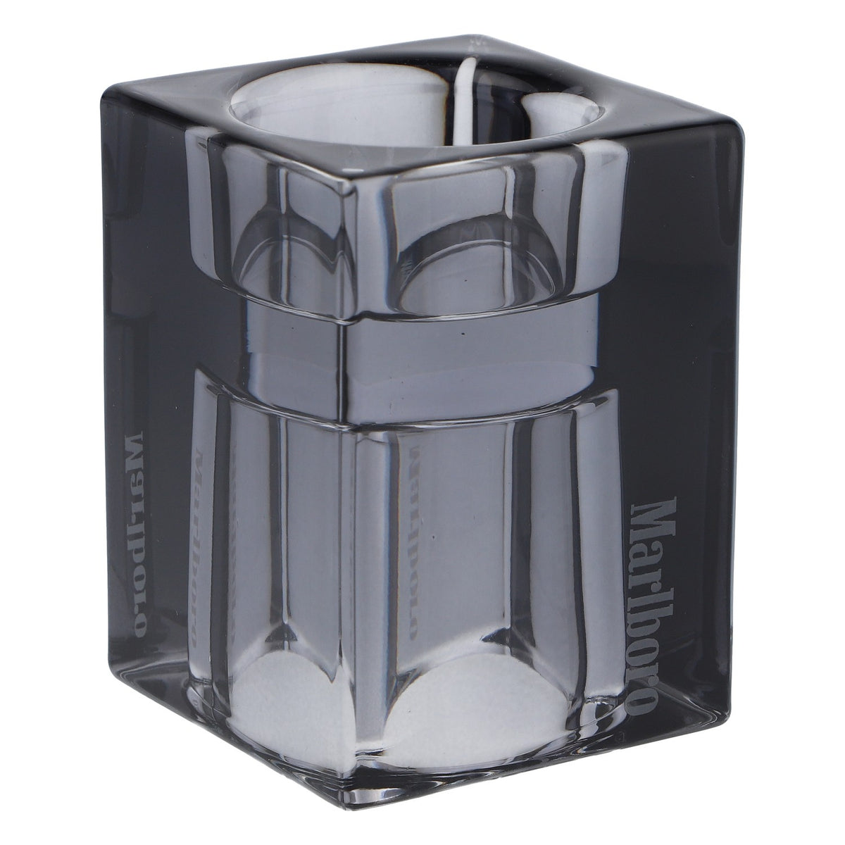 Cigarettes Marlboro Verre 6x6cm Photophore en verre noir avec logo noir