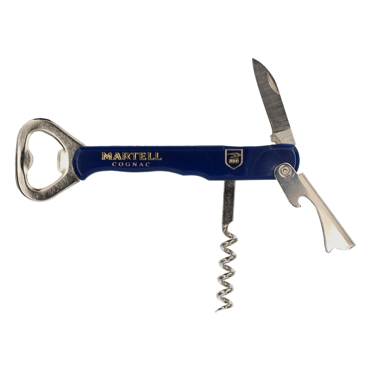 Ouvre-bouteille Martell Cognac avec tire-capsule et tire-bouchon, en acier inoxydable bleu – Vue 4