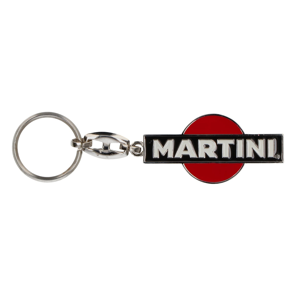 Porte-clés Martini Vermouth en métal noir et rouge avec inscription blanche