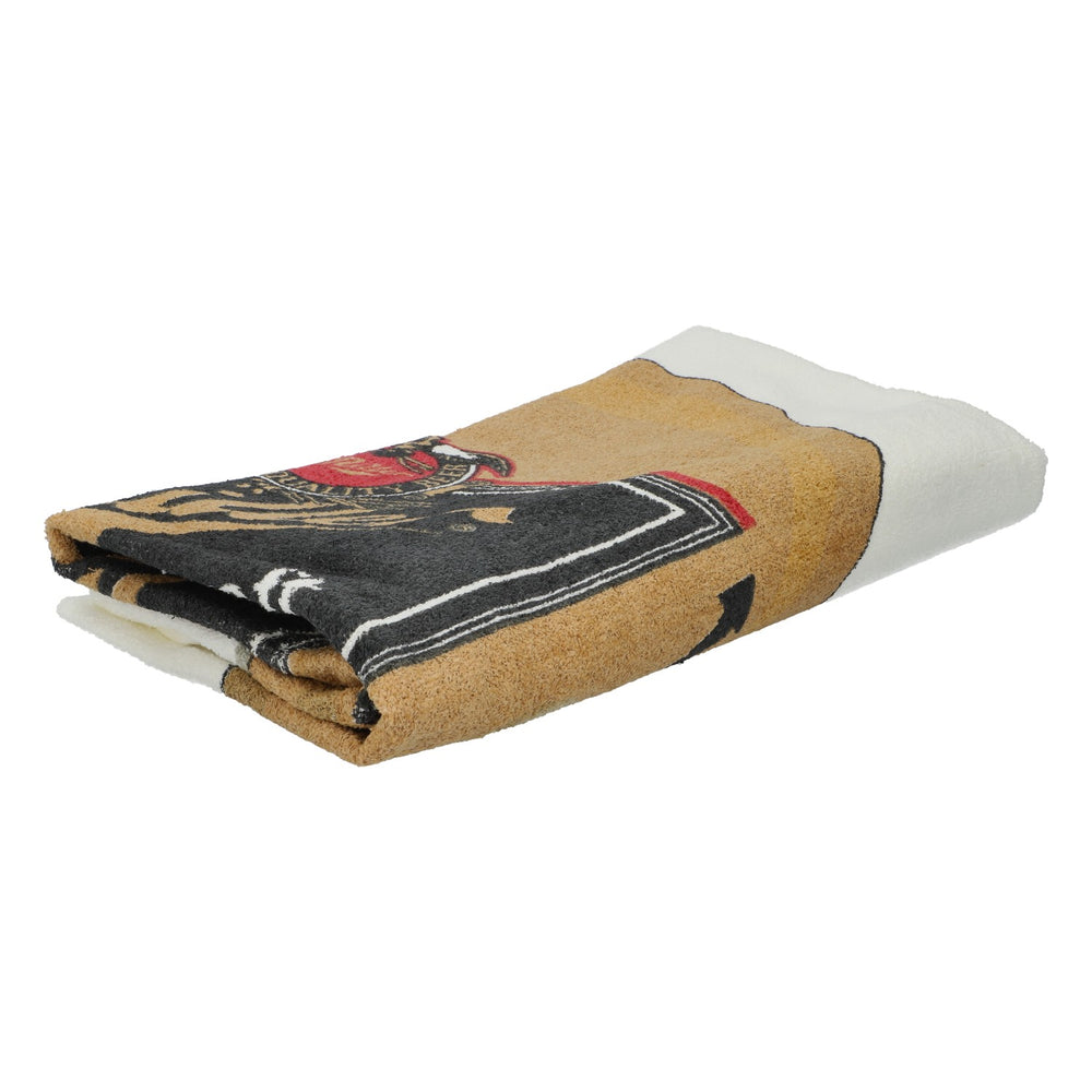 Serviette de plage Miller Beer, 145 x 87 cm, blanche et marron, avec logo, en coton