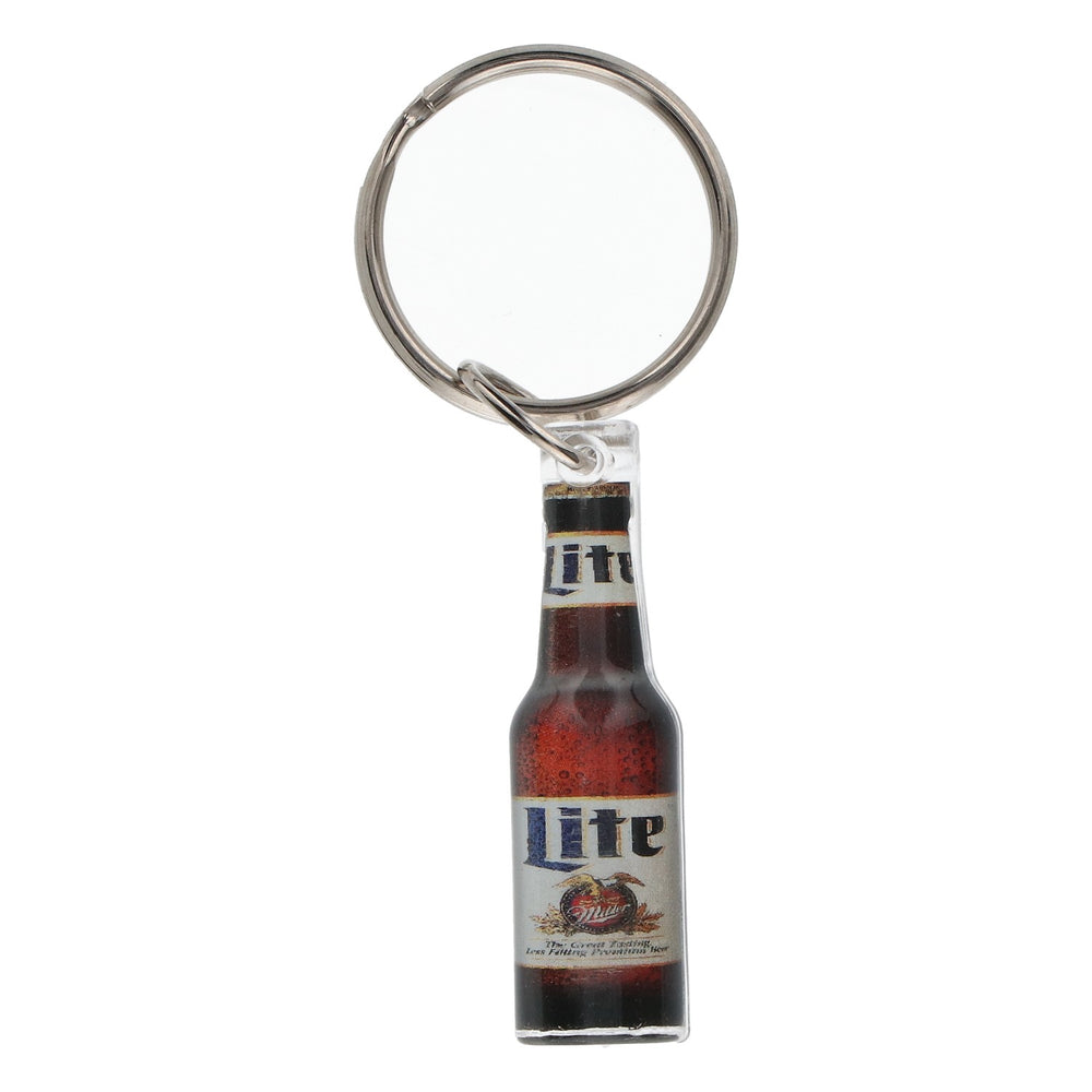 Porte-clés en forme de bouteille de bière Miller Lite, en plastique transparent