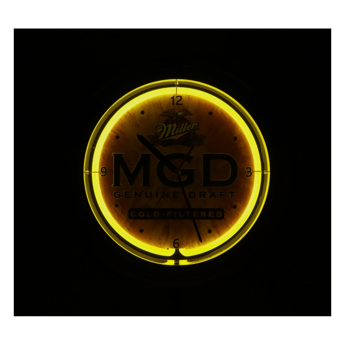 Horloge murale Miller MGD sur le thème de la bière, éclairée au néon jaune, décoration de bar, horloge rétro – Vue 5