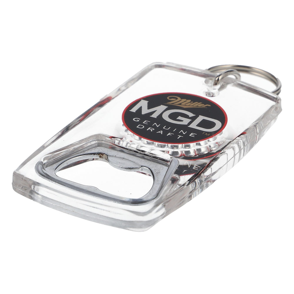 Miller MGD : porte-clés décapsuleur pour capsules de bouteilles, en plastique transparent