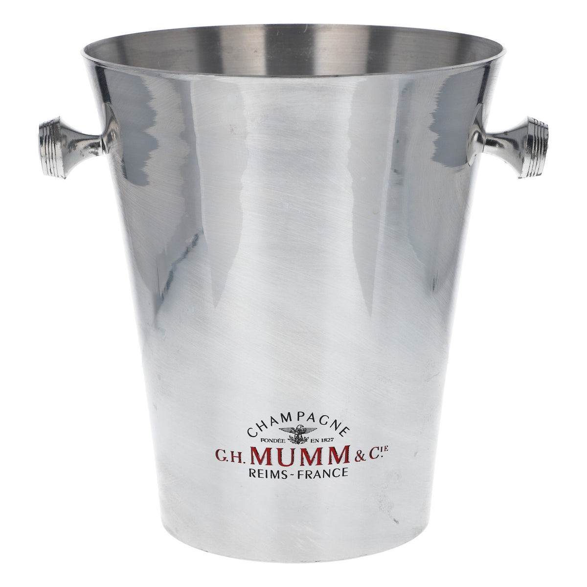 Seau à champagne Mumm, bac à glaçons en métal argenté
