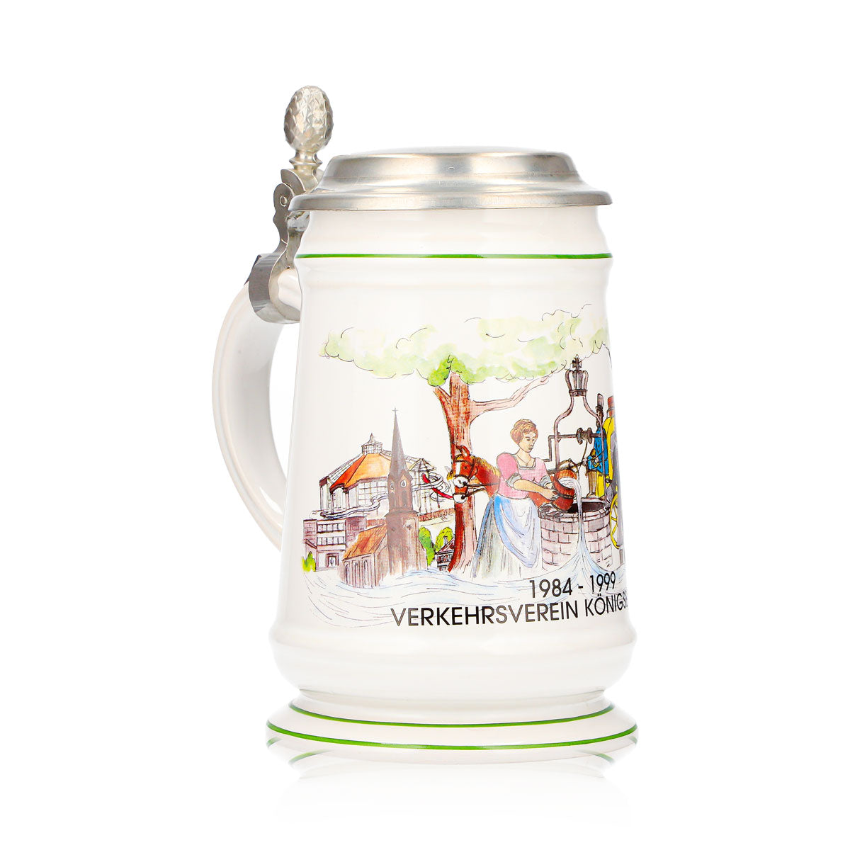 Verre à bière « No Name » 0,67 l, chope avec couvercle en étain, Office du tourisme de Königsbrunn, céramique – Vue 2