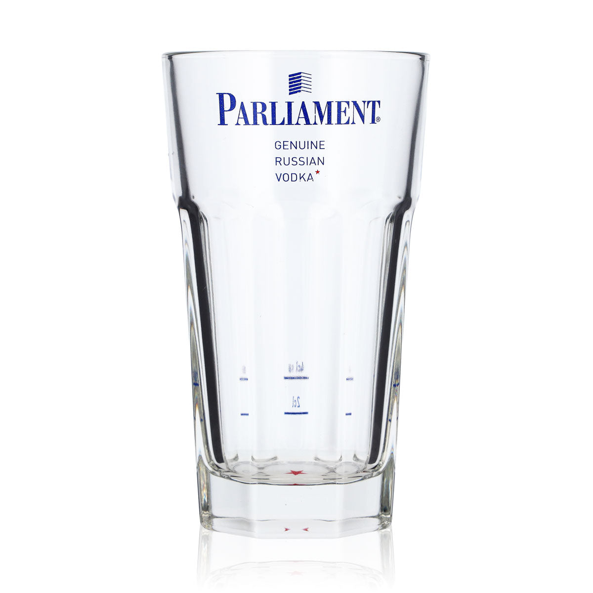 Verre à vodka Parliament 0,32 l, forme profilée, logo bleu, 2 cl/4 cl
