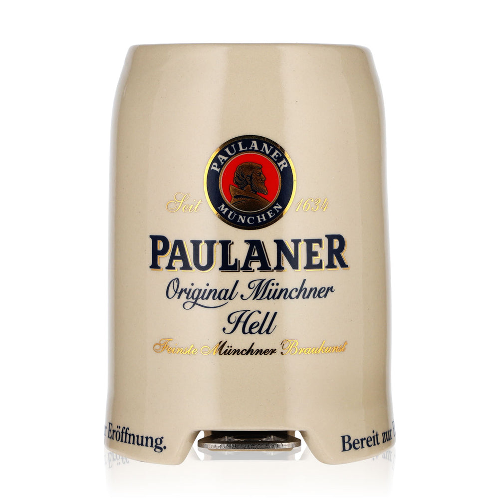 Verre à bière Paulaner de 0,5 l, chope en terre cuite avec décapsuleur « Prêt pour l'ouverture » en terre cuite