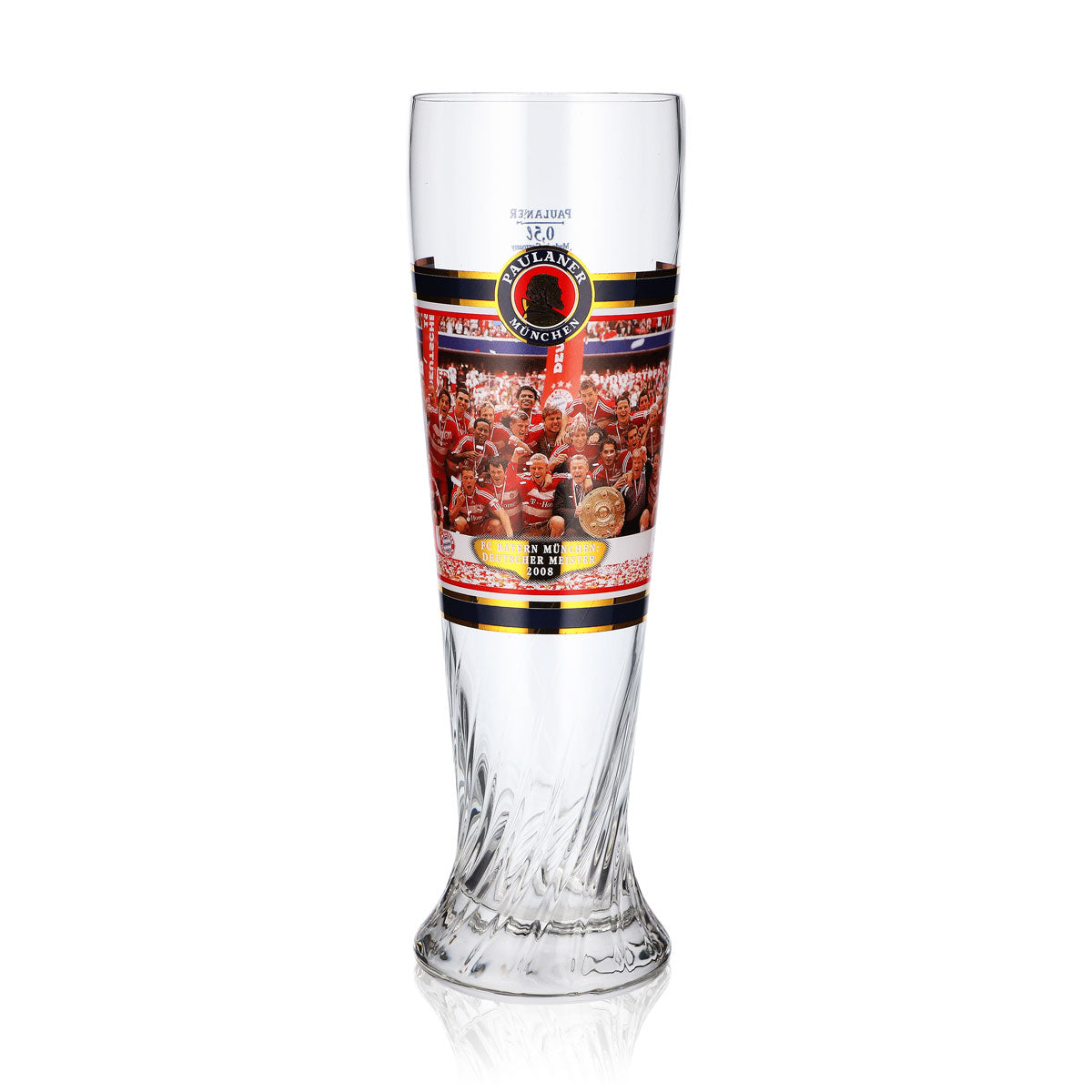 Verre à bière Paulaner, coupe de 0,5 l, FC Bayern Munich, champion d'Allemagne 2008, relief