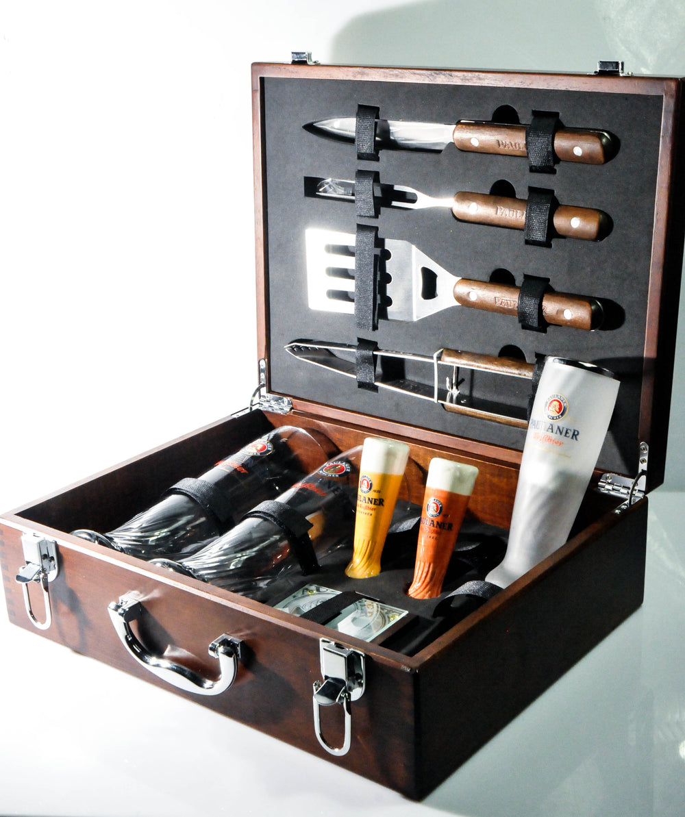Paulaner Weissbier Coffret barbecue Couverts barbecue Coffret en bois véritable 12 pièces